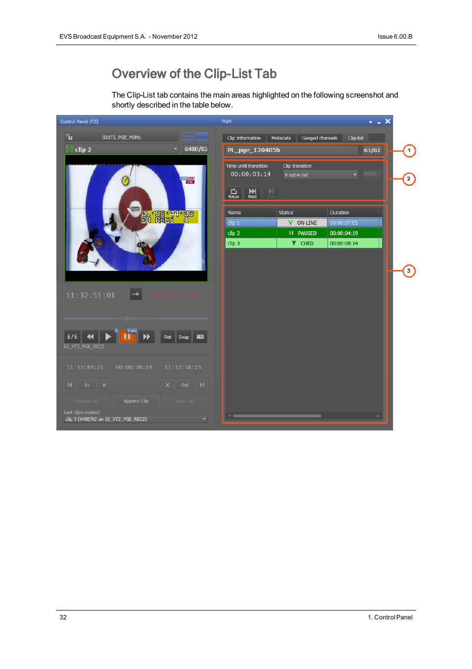 Overview of the clip-list tab | EVS IPDirector Version 6.0 - November 2012 Part 5 User's Manual User Manual | Page 42 / 110