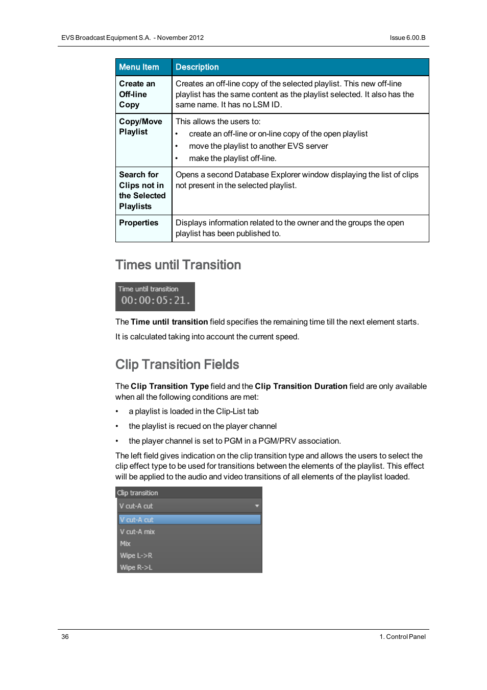 Times until transition, Clip transition fields | EVS IPDirector Version 6.0 - November 2012 Part 5 User's Manual User Manual | Page 46 / 110