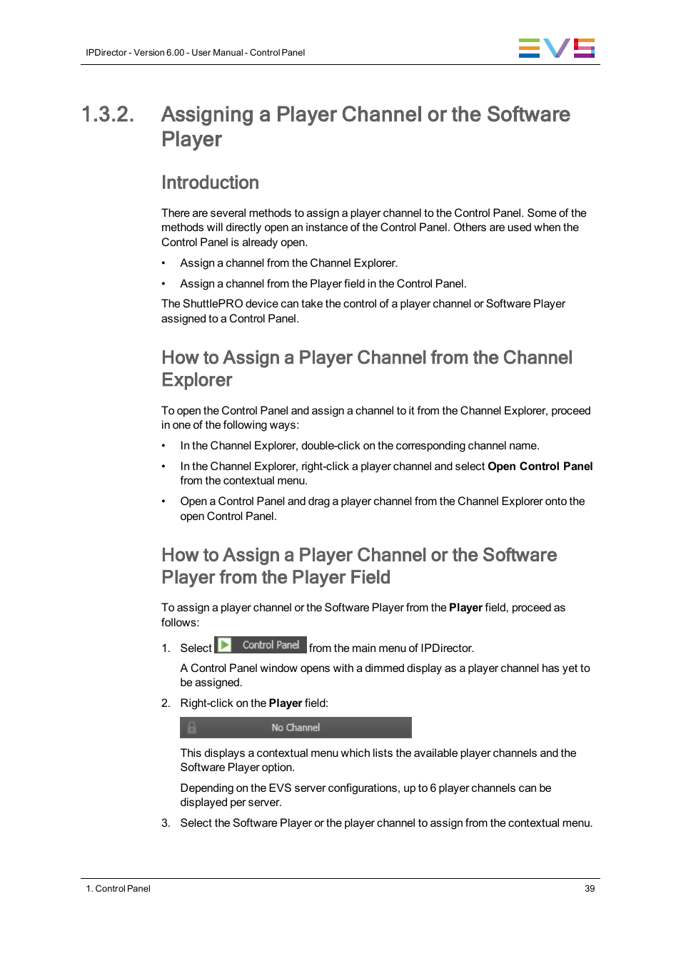 Assigning a player channel or the software player, Introduction | EVS IPDirector Version 6.0 - November 2012 Part 5 User's Manual User Manual | Page 49 / 110