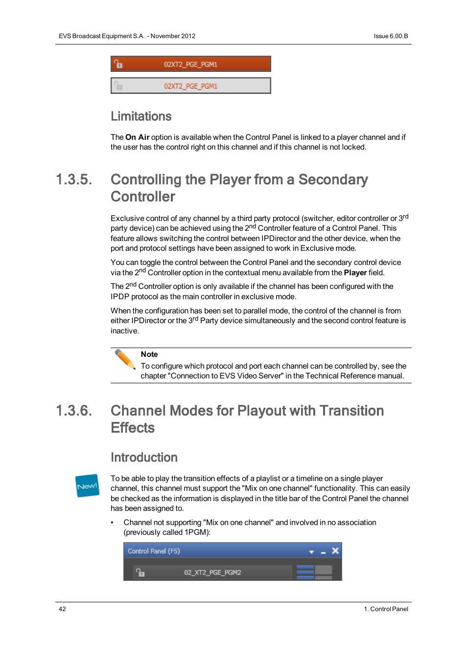 Controlling the player from a secondary controller, Channel modes for playout with transition effects, Limitations | Introduction | EVS IPDirector Version 6.0 - November 2012 Part 5 User's Manual User Manual | Page 52 / 110