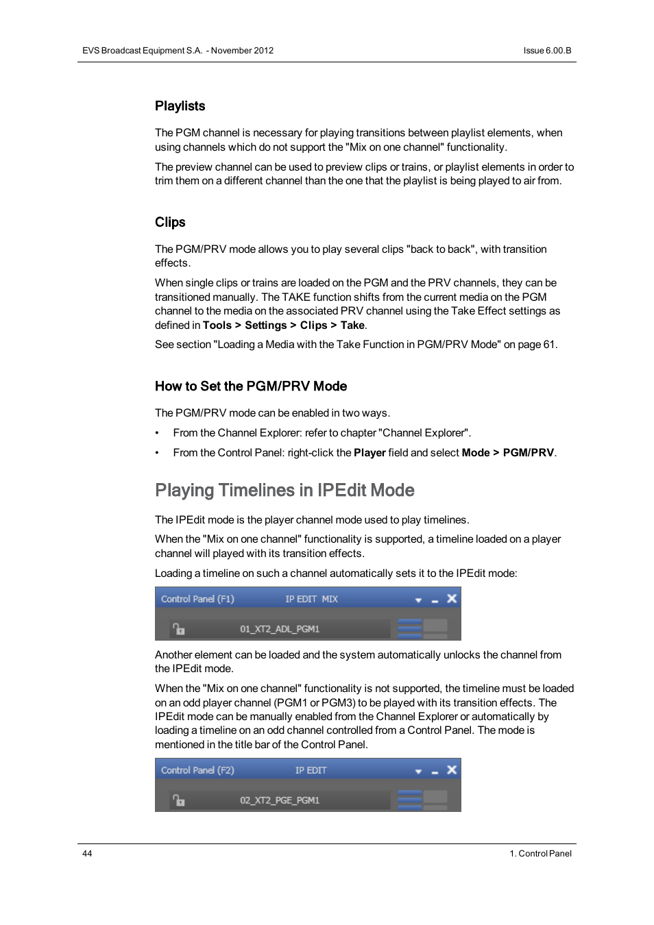 Playing timelines in ipedit mode | EVS IPDirector Version 6.0 - November 2012 Part 5 User's Manual User Manual | Page 54 / 110
