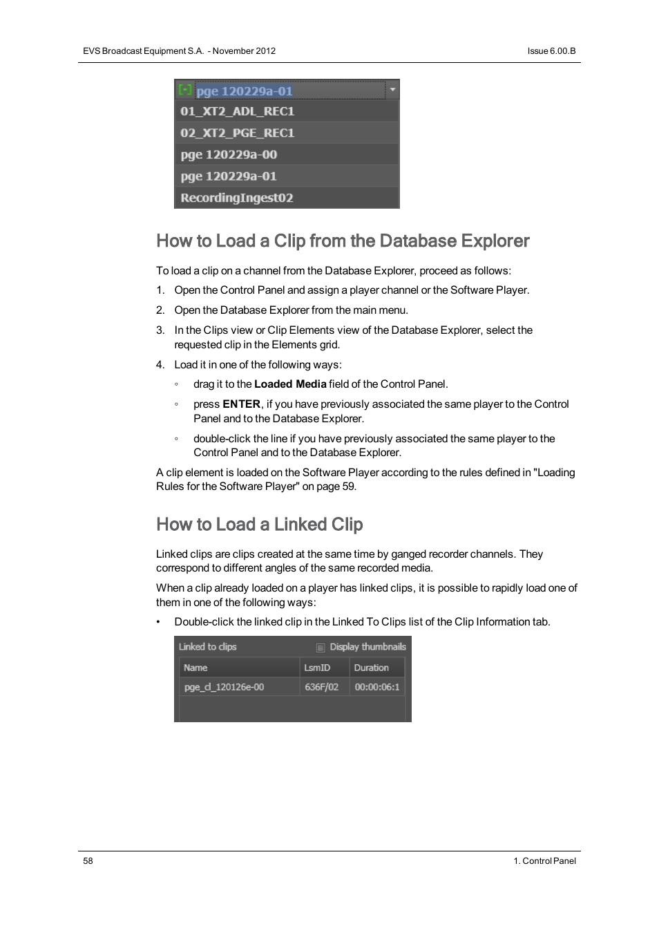 How to load a clip from the database explorer, How to load a linked clip | EVS IPDirector Version 6.0 - November 2012 Part 5 User's Manual User Manual | Page 68 / 110