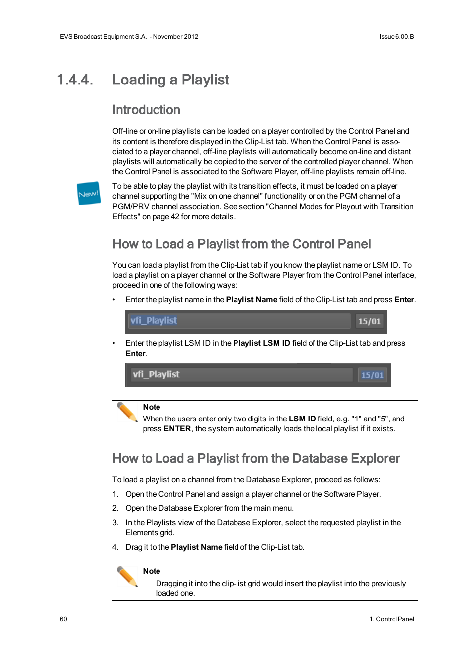 Loading a playlist, Introduction, How to load a playlist from the control panel | How to load a playlist from the database explorer | EVS IPDirector Version 6.0 - November 2012 Part 5 User's Manual User Manual | Page 70 / 110