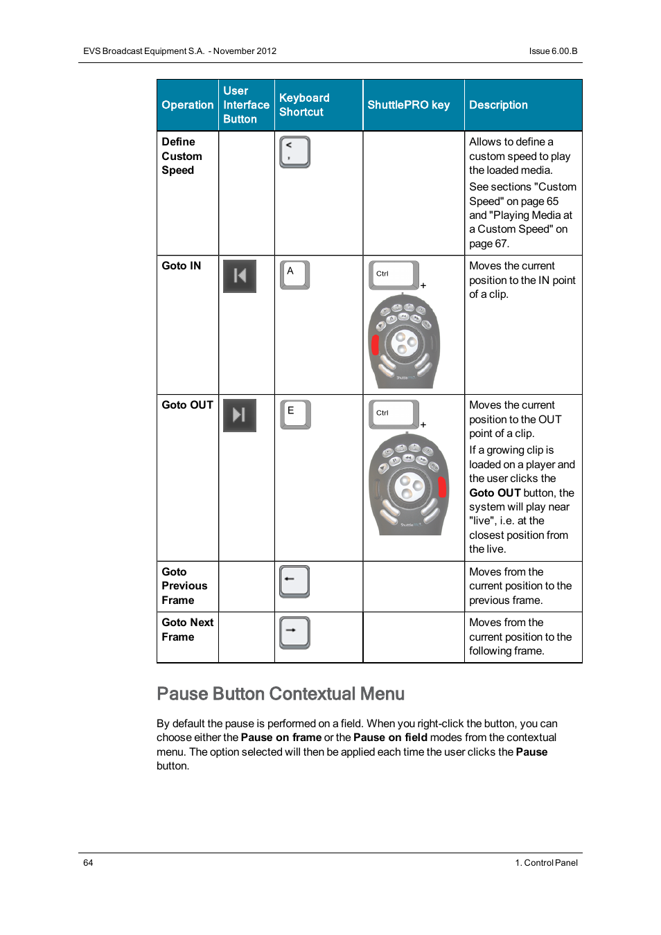 Pause button contextual menu | EVS IPDirector Version 6.0 - November 2012 Part 5 User's Manual User Manual | Page 74 / 110