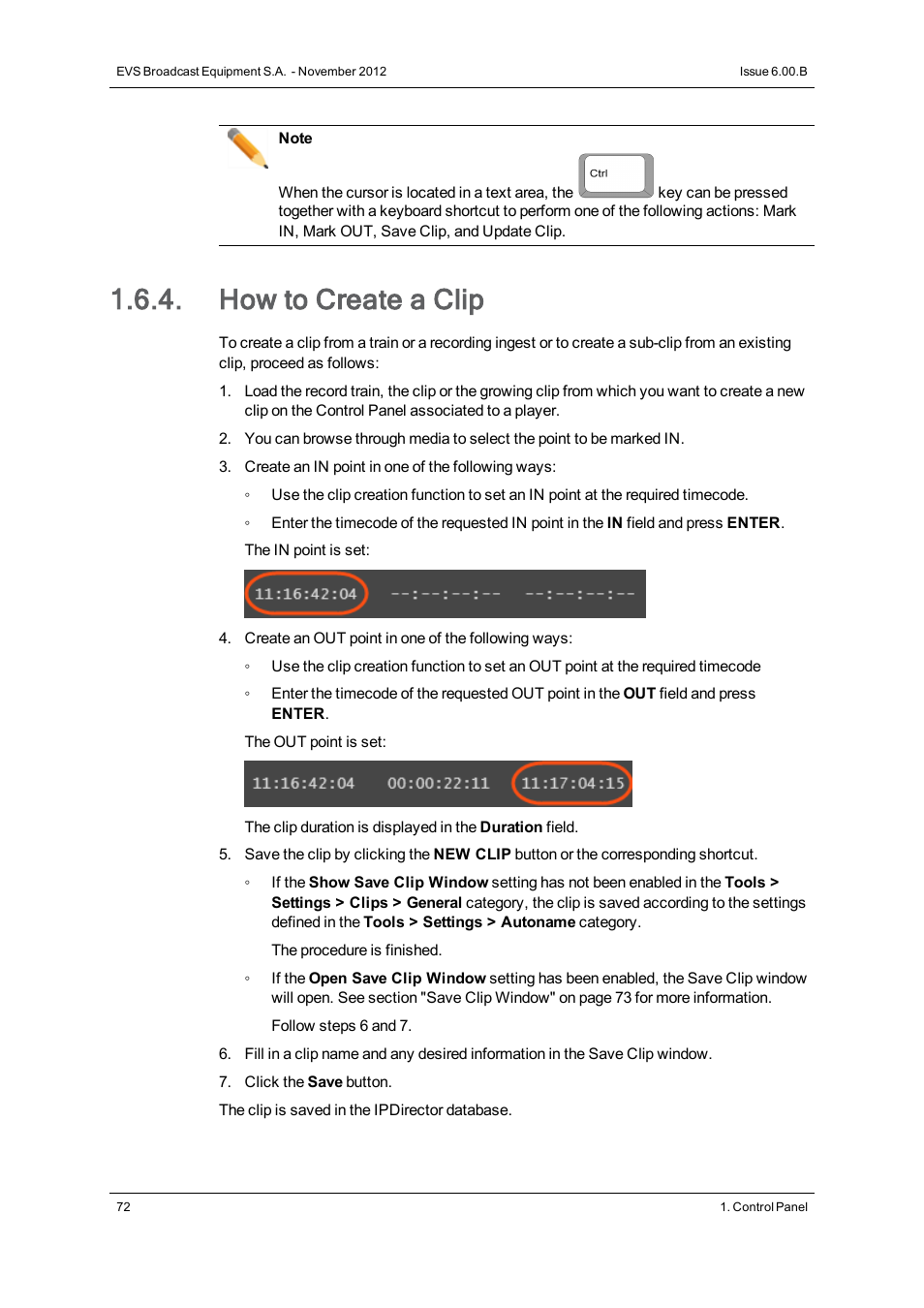 How to create a clip | EVS IPDirector Version 6.0 - November 2012 Part 5 User's Manual User Manual | Page 82 / 110