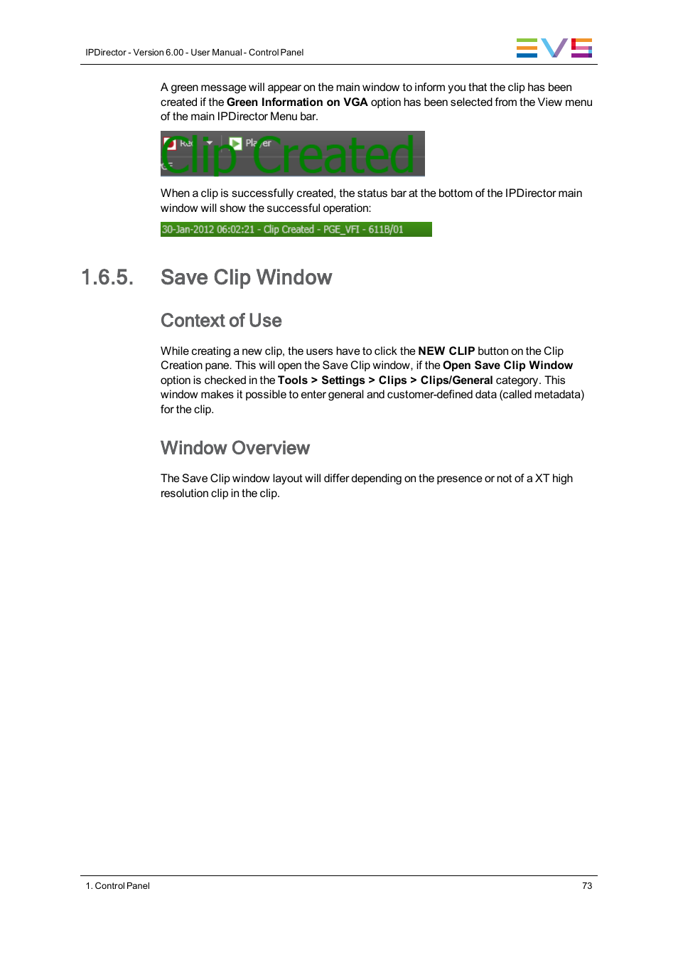 Save clip window, Context of use, Window overview | EVS IPDirector Version 6.0 - November 2012 Part 5 User's Manual User Manual | Page 83 / 110