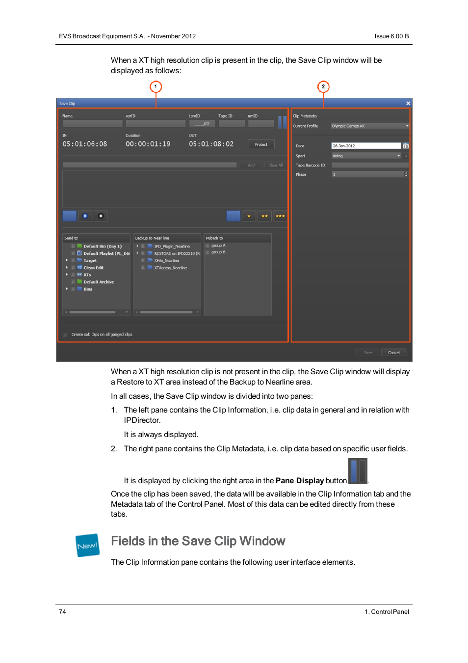 Fields in the save clip window | EVS IPDirector Version 6.0 - November 2012 Part 5 User's Manual User Manual | Page 84 / 110