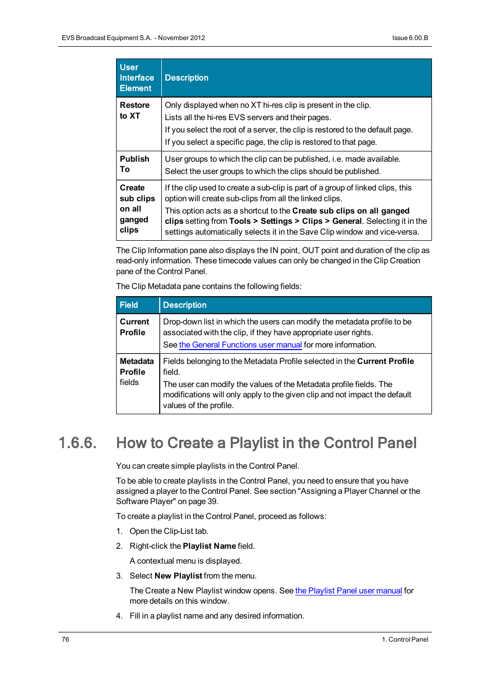 How to create a playlist in the control panel | EVS IPDirector Version 6.0 - November 2012 Part 5 User's Manual User Manual | Page 86 / 110