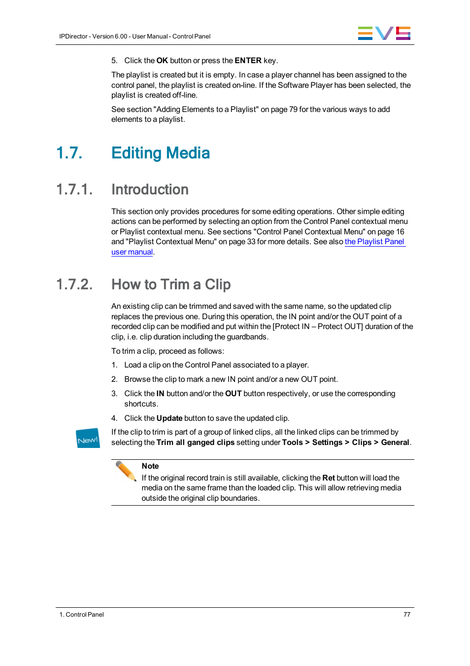 Editing media, Introduction, How to trim a clip | EVS IPDirector Version 6.0 - November 2012 Part 5 User's Manual User Manual | Page 87 / 110