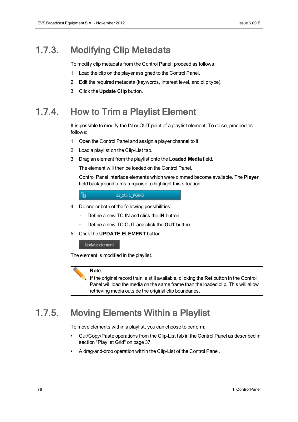 Modifying clip metadata, How to trim a playlist element, Moving elements within a playlist | EVS IPDirector Version 6.0 - November 2012 Part 5 User's Manual User Manual | Page 88 / 110