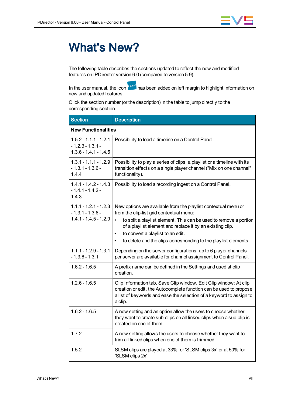 What's new | EVS IPDirector Version 6.0 - November 2012 Part 5 User's Manual User Manual | Page 9 / 110
