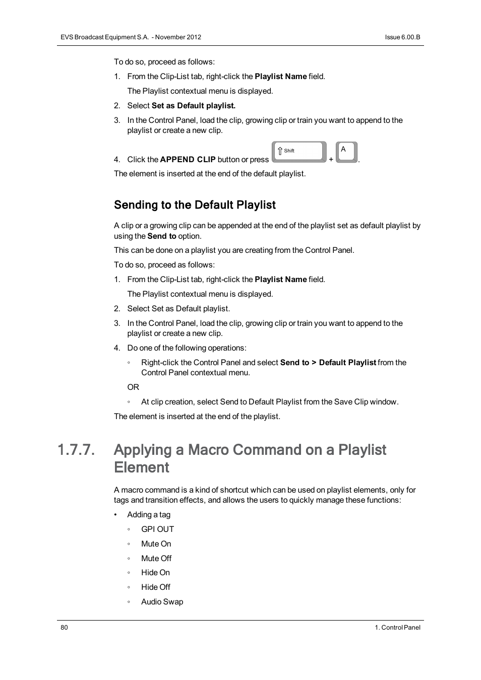 Applying a macro command on a playlist element, Sending to the default playlist | EVS IPDirector Version 6.0 - November 2012 Part 5 User's Manual User Manual | Page 90 / 110
