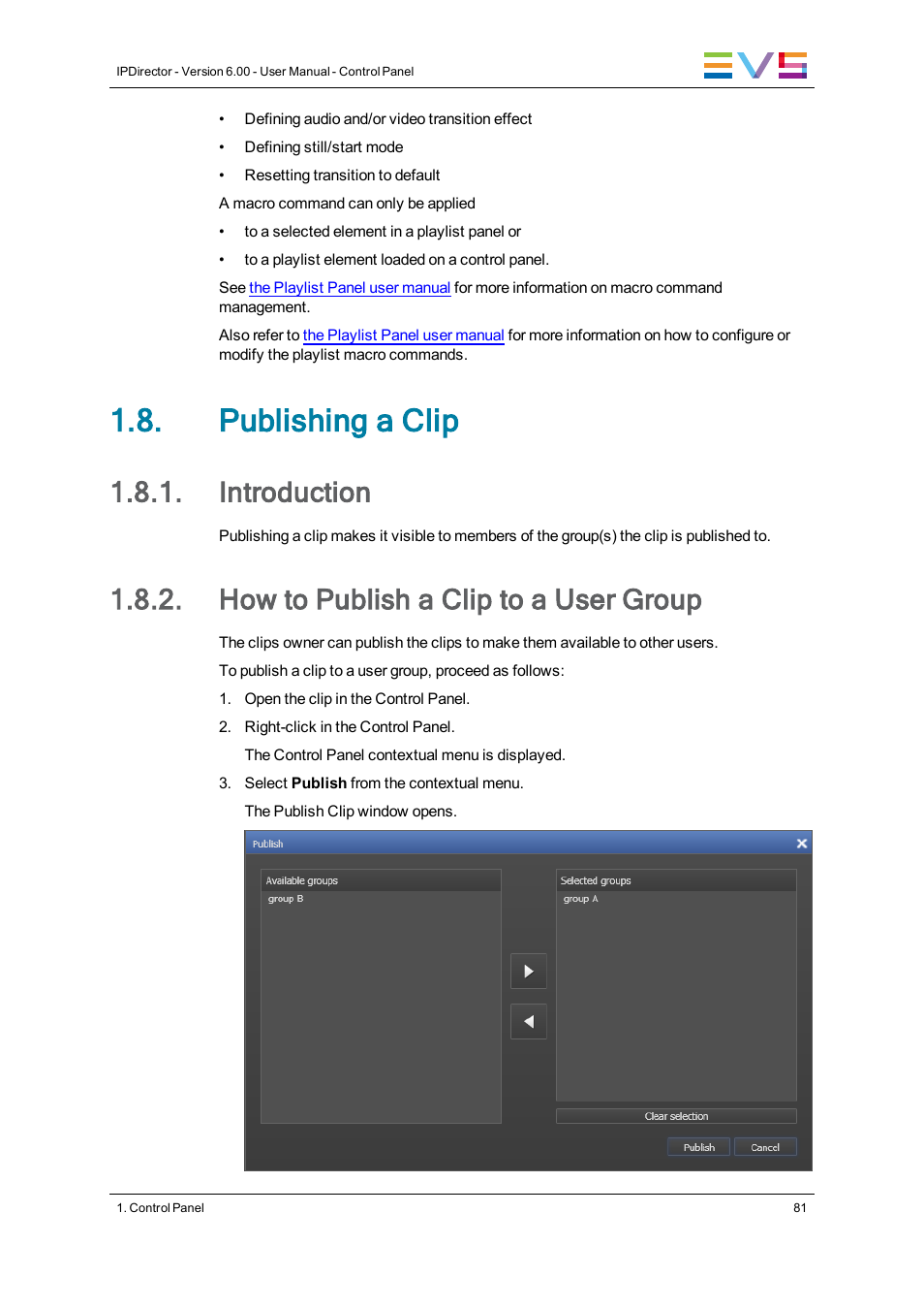 Publishing a clip, Introduction, How to publish a clip to a user group | EVS IPDirector Version 6.0 - November 2012 Part 5 User's Manual User Manual | Page 91 / 110