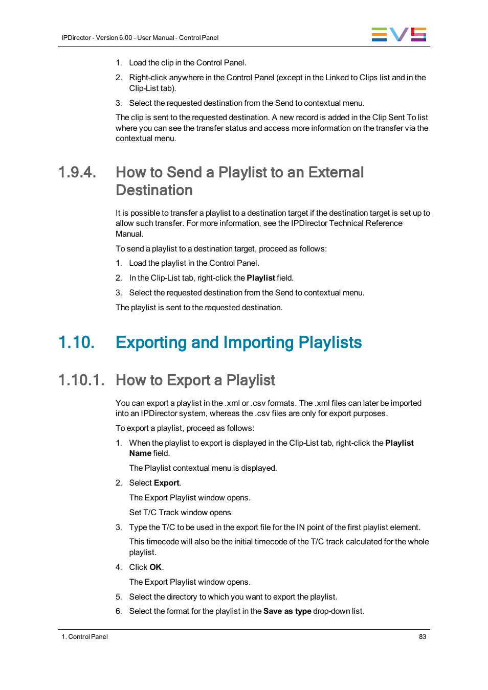 How to send a playlist to an external destination, Exporting and importing playlists, How to export a playlist | EVS IPDirector Version 6.0 - November 2012 Part 5 User's Manual User Manual | Page 93 / 110