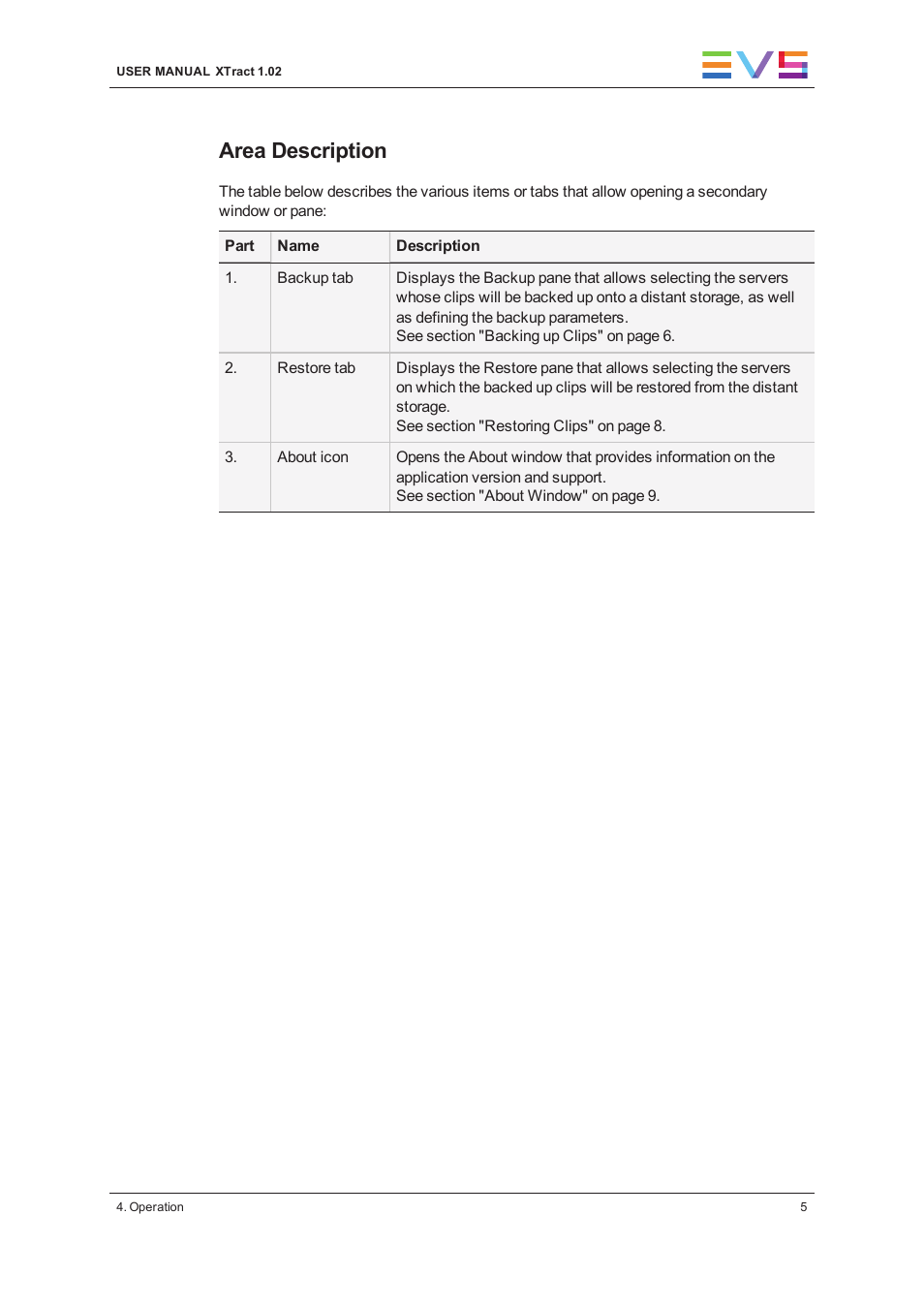 Area description | EVS XTract Version 1.02 - July 2013 User Manual User Manual | Page 11 / 17