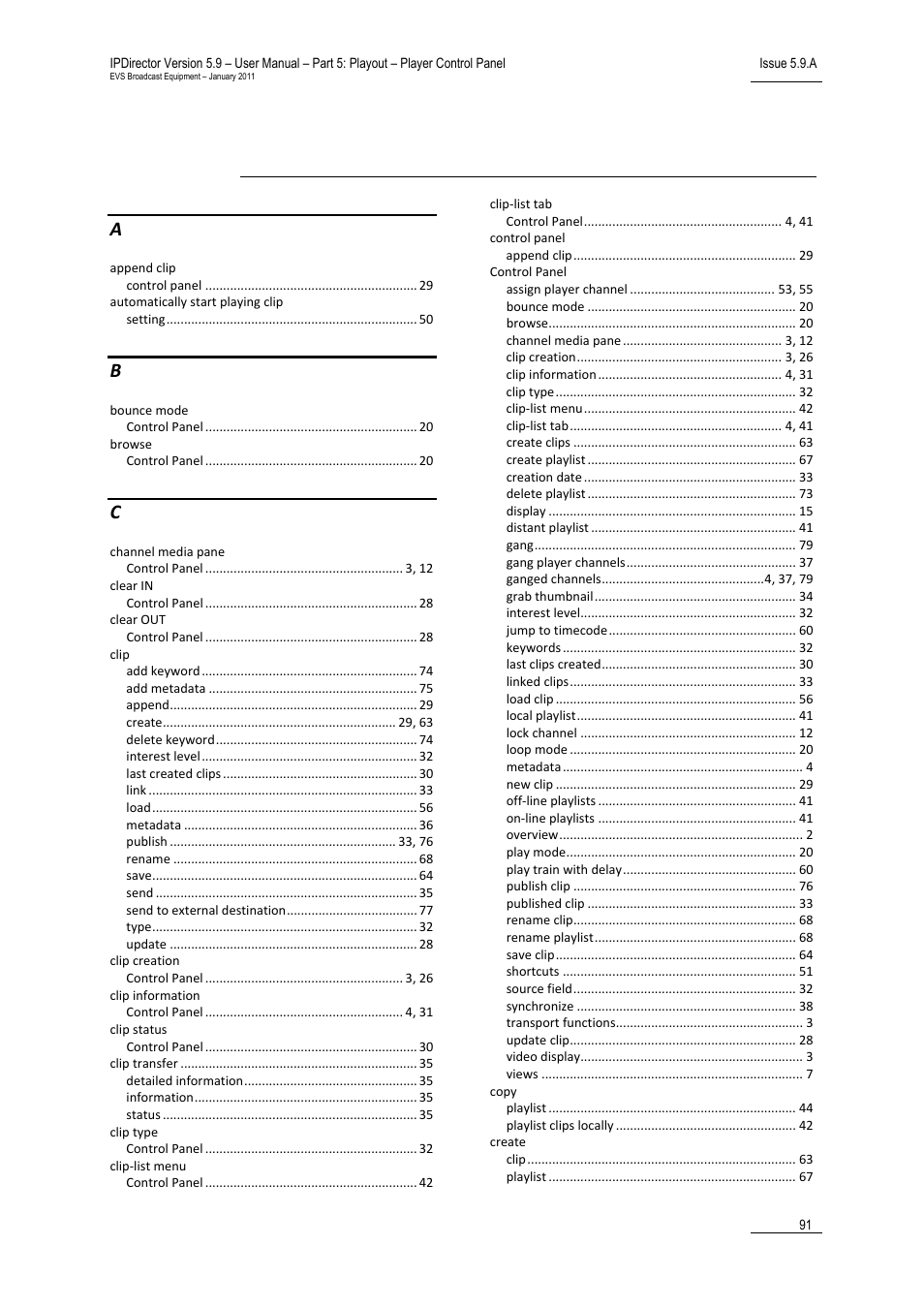 Video display options, Video display linked to the player channel, Index | EVS IPDirector Version 5.9 - January 2011 Part 5 User’s Manual User Manual | Page 102 / 106