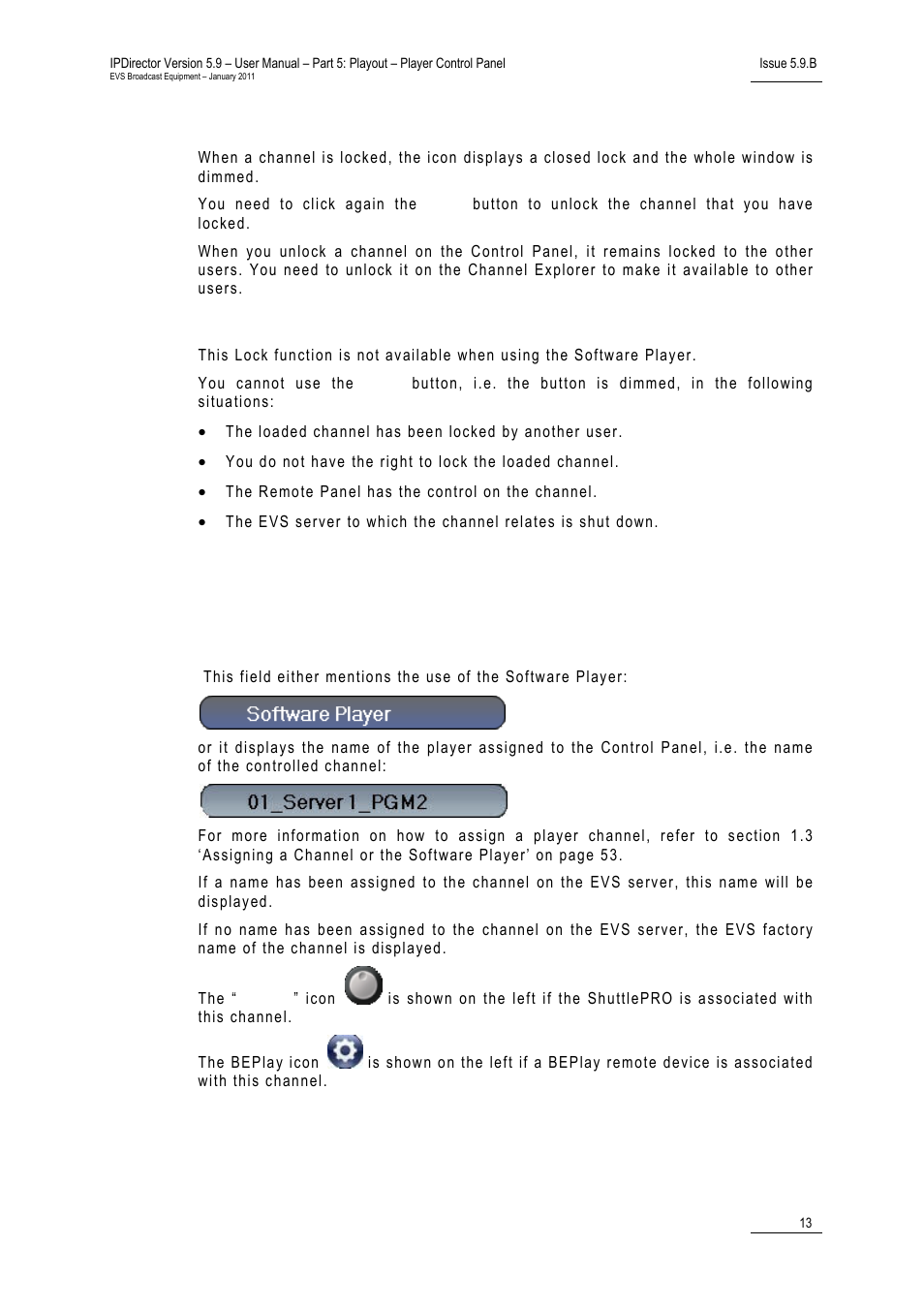 Activation and deactivation, Limitations, Channel field | Purpose | EVS IPDirector Version 5.9 - January 2011 Part 5 User’s Manual User Manual | Page 24 / 106