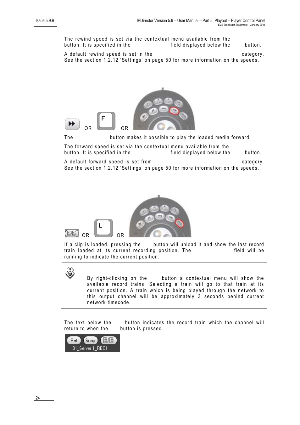 Fast forward button, E/e button | EVS IPDirector Version 5.9 - January 2011 Part 5 User’s Manual User Manual | Page 35 / 106