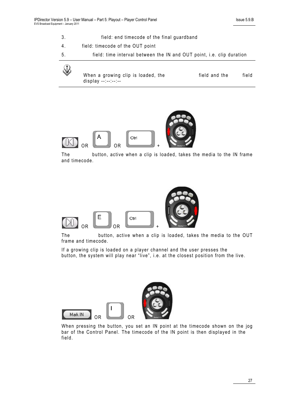 Goto in button, Goto out button, Mark in | EVS IPDirector Version 5.9 - January 2011 Part 5 User’s Manual User Manual | Page 38 / 106