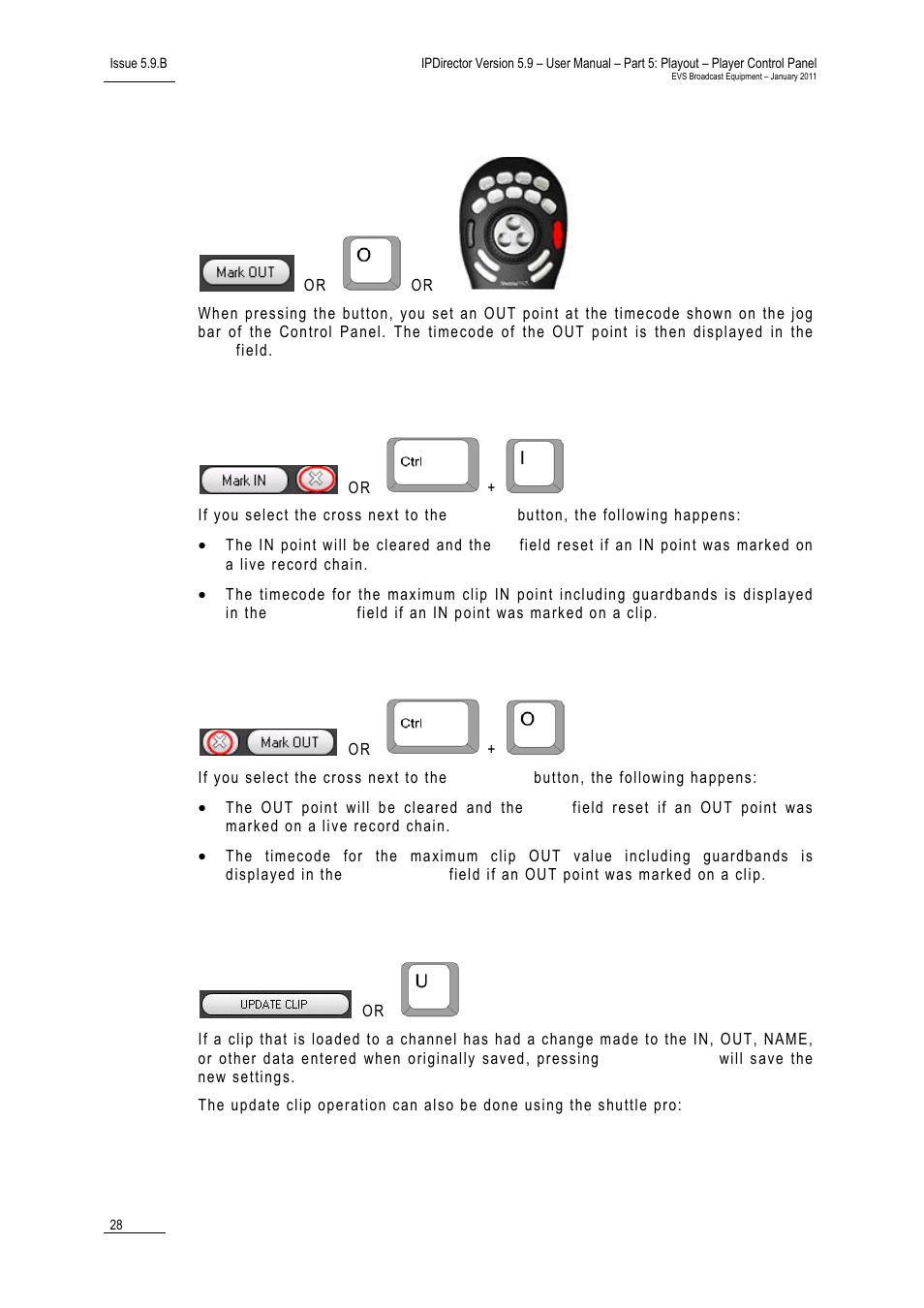 Mark out, Clear in, Clear out | Update clip button | EVS IPDirector Version 5.9 - January 2011 Part 5 User’s Manual User Manual | Page 39 / 106
