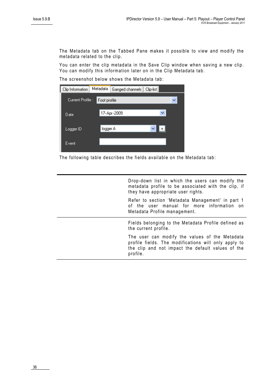 8 metadata tab, 8 ‘metadata, Etadata | EVS IPDirector Version 5.9 - January 2011 Part 5 User’s Manual User Manual | Page 47 / 106