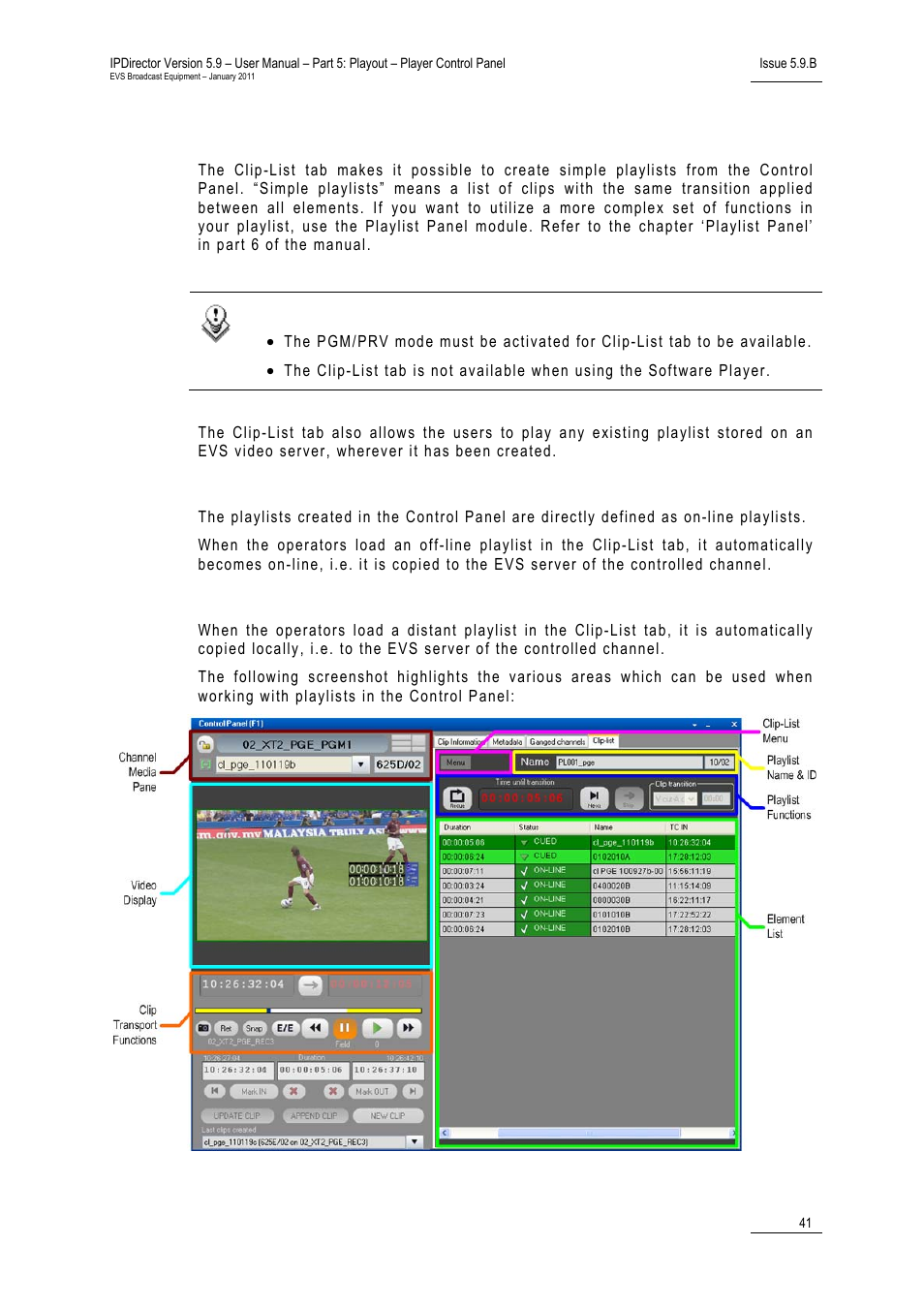 10 clip-list tab, Off-line and on-line playlists, Distant and local playlists | 10 ‘clip-list tab, 10 c | EVS IPDirector Version 5.9 - January 2011 Part 5 User’s Manual User Manual | Page 52 / 106