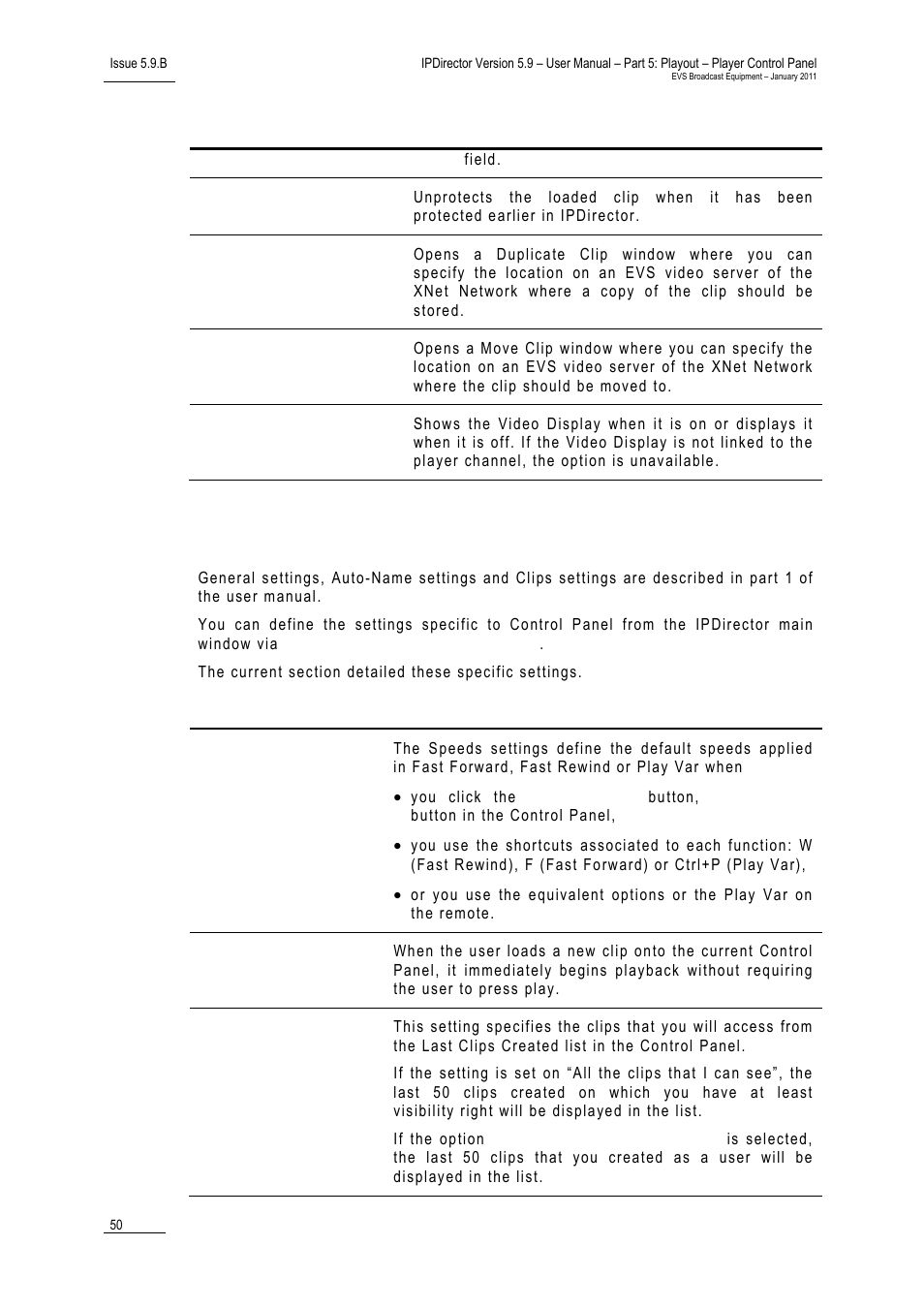 12 settings, Control panel contextual menu, 12 ‘settings’ pr | Settings, 50 fo, 12 s, Ettings | EVS IPDirector Version 5.9 - January 2011 Part 5 User’s Manual User Manual | Page 61 / 106