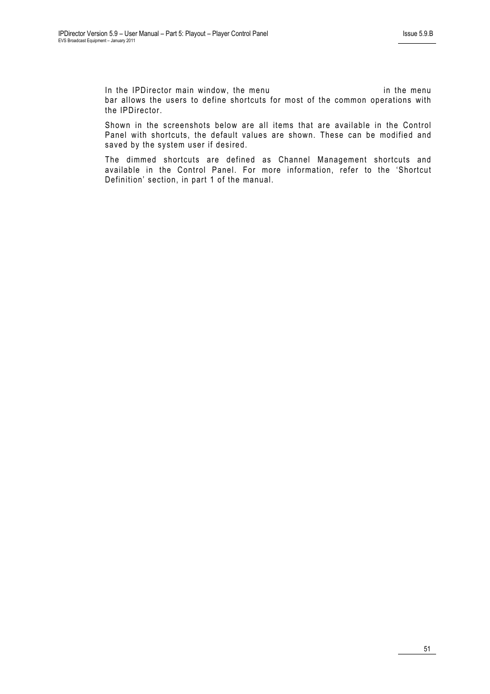 13 control panel shortcuts, 13 c, Ontrol | Anel, Hortcuts | EVS IPDirector Version 5.9 - January 2011 Part 5 User’s Manual User Manual | Page 62 / 106