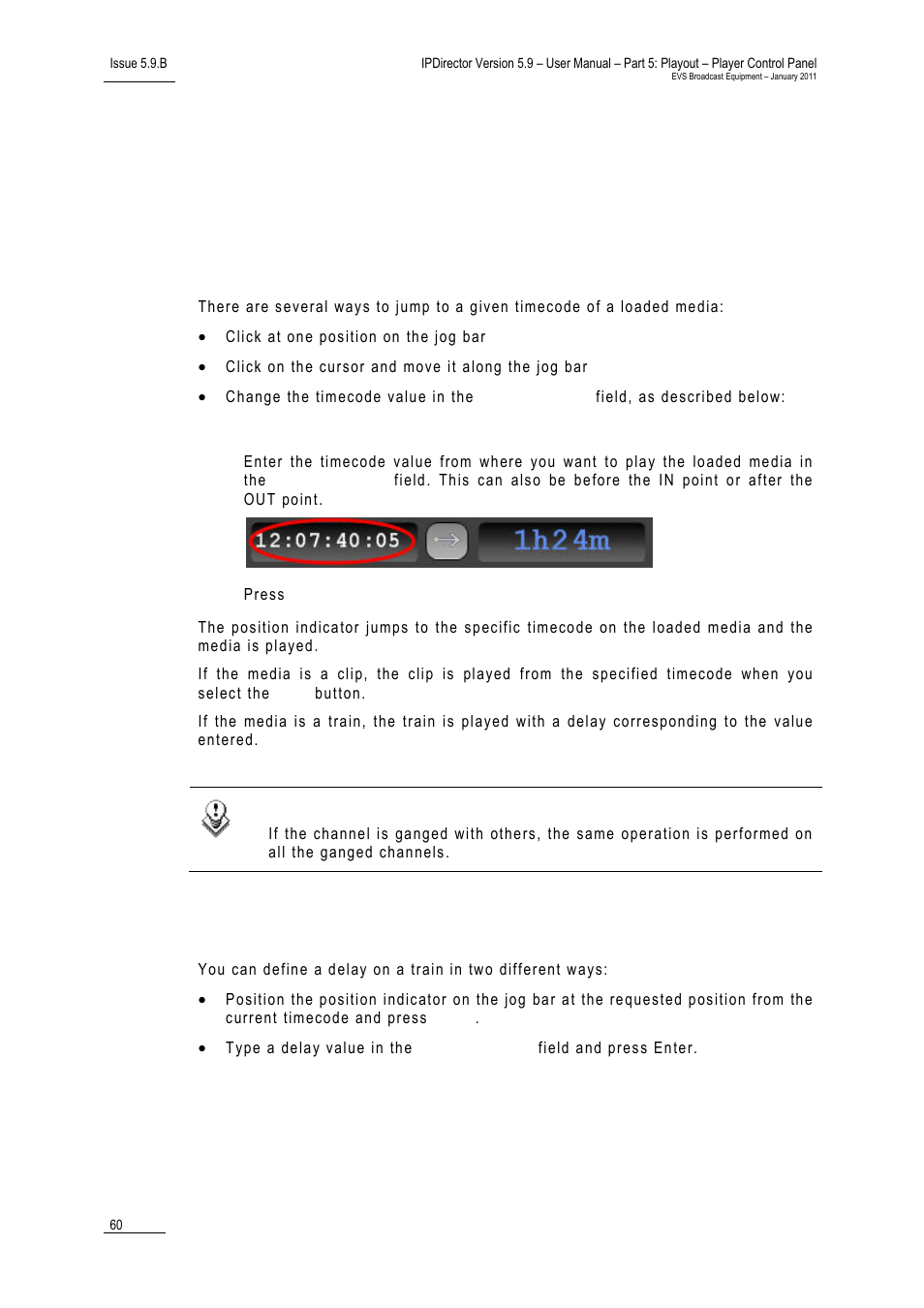 5 moving within media, 2 playing a train with a delay, Loading a playlist element onto the control panel | EVS IPDirector Version 5.9 - January 2011 Part 5 User’s Manual User Manual | Page 71 / 106