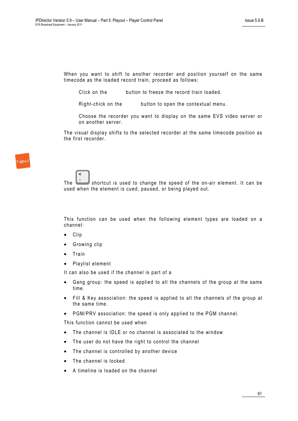 Playing the on-air element at a different speed, Possible use cases, Loading a playlist in the clip-list tab | Ow to, Hift to the, Imecode on, Nother, Ecorder, Laying the, Lement at a | EVS IPDirector Version 5.9 - January 2011 Part 5 User’s Manual User Manual | Page 72 / 106
