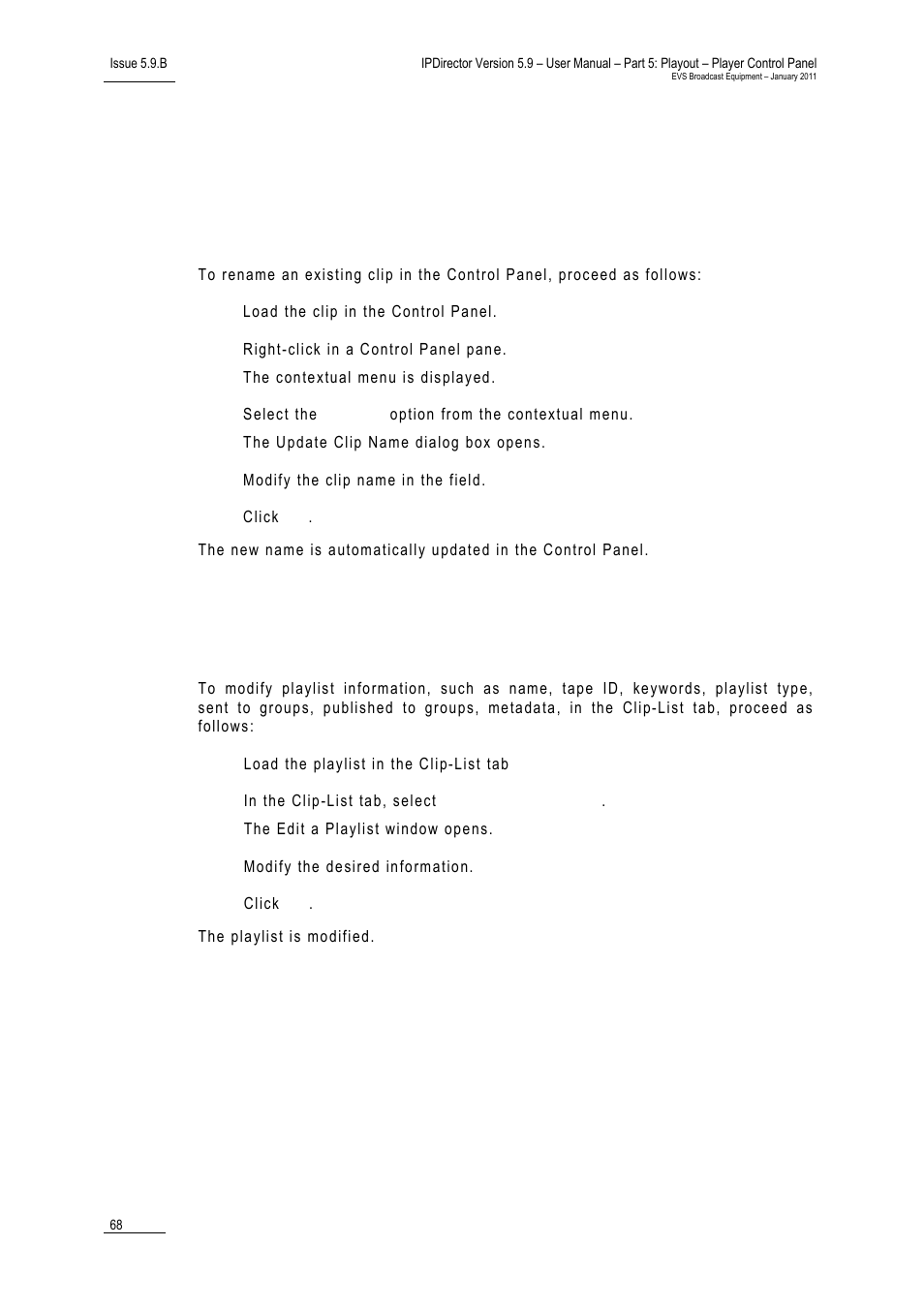 7 editing media, 1 how to rename a loaded clip | EVS IPDirector Version 5.9 - January 2011 Part 5 User’s Manual User Manual | Page 79 / 106