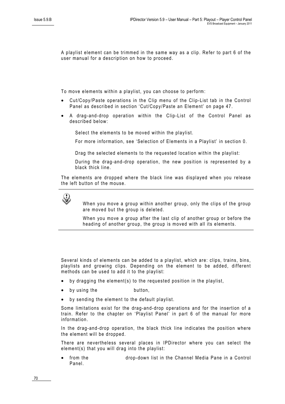 4 modifying a playlist element, 5 how to move elements within a playlist, 6 adding elements to a playlist | How to create a playlist in the control panel, 6 ‘adding elements to a playlist | EVS IPDirector Version 5.9 - January 2011 Part 5 User’s Manual User Manual | Page 81 / 106