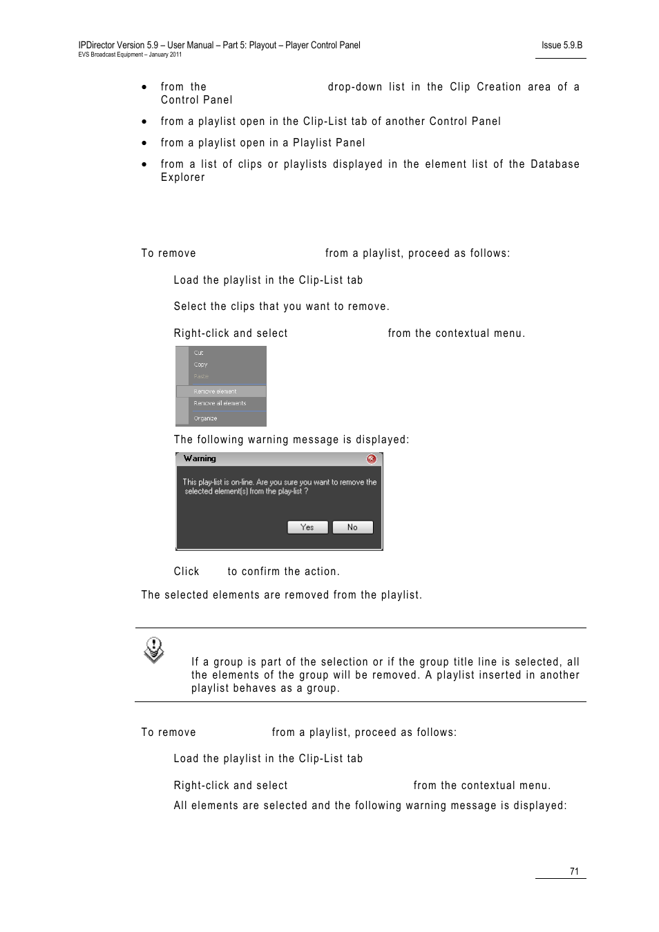 7 how to remove elements from a playlist, Editing media, How to rename a loaded clip | Ow to, Emove, Lements, Rom a, Laylist | EVS IPDirector Version 5.9 - January 2011 Part 5 User’s Manual User Manual | Page 82 / 106