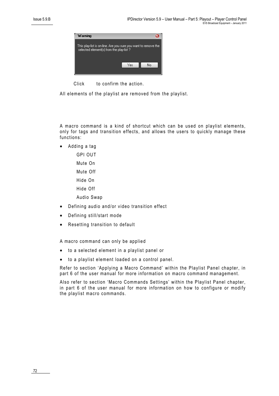 8 applying a macro command on a playlist element, How to edit a clip duration, Pplying a | Acro, Ommand on a, Laylist, Lement | EVS IPDirector Version 5.9 - January 2011 Part 5 User’s Manual User Manual | Page 83 / 106
