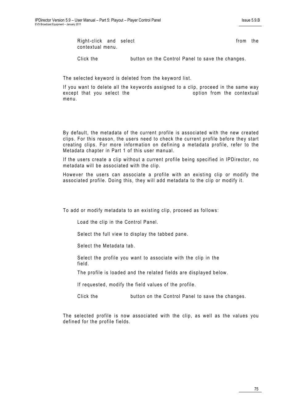 2 adding or modifying metadata to a clip, How to add or modify metadata to a clip, Applying a macro command on a playlist element | Dding or, Odifying, Etadata to a | EVS IPDirector Version 5.9 - January 2011 Part 5 User’s Manual User Manual | Page 86 / 106