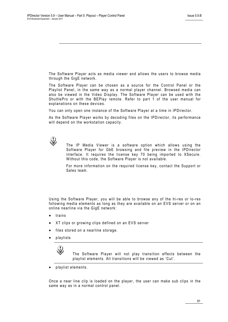 Software player, 1 introduction, 1 browsable media | How to import a playlist, Rowsable, Edia | EVS IPDirector Version 5.9 - January 2011 Part 5 User’s Manual User Manual | Page 92 / 106