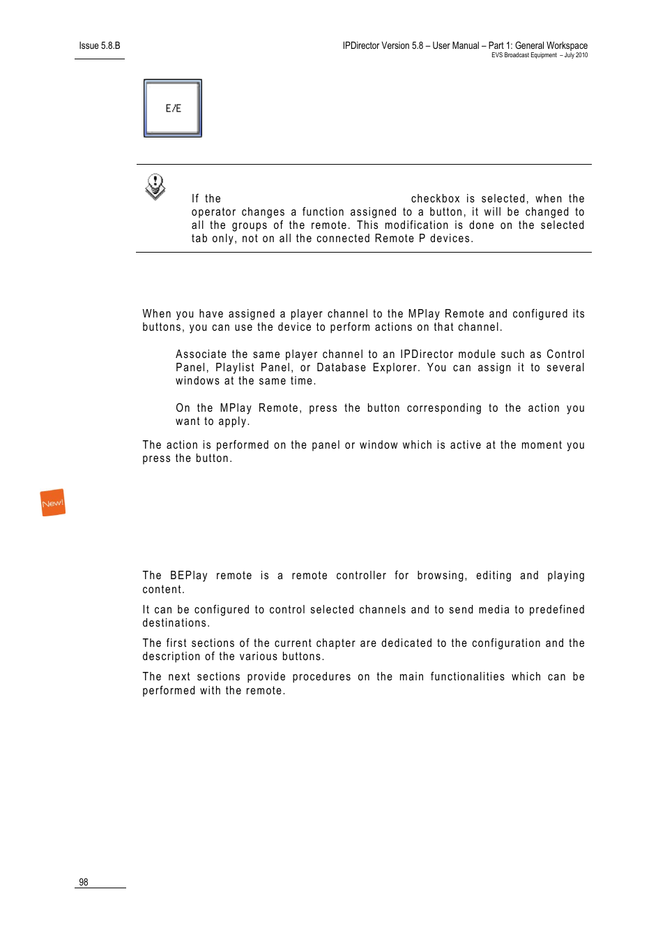 How to use the mplay remote, Beplay remote, Introduction | 4 bep, Emote | EVS IPDirector Version 5.8 - July 2010 Part 1 User's Manual User Manual | Page 109 / 133