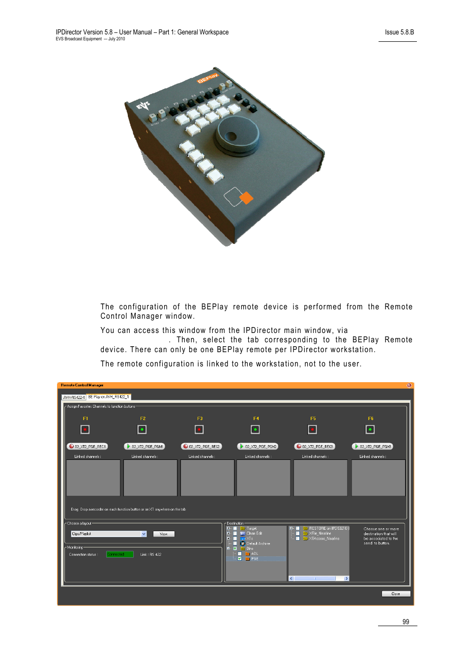 Beplay remote configuration | EVS IPDirector Version 5.8 - July 2010 Part 1 User's Manual User Manual | Page 110 / 133