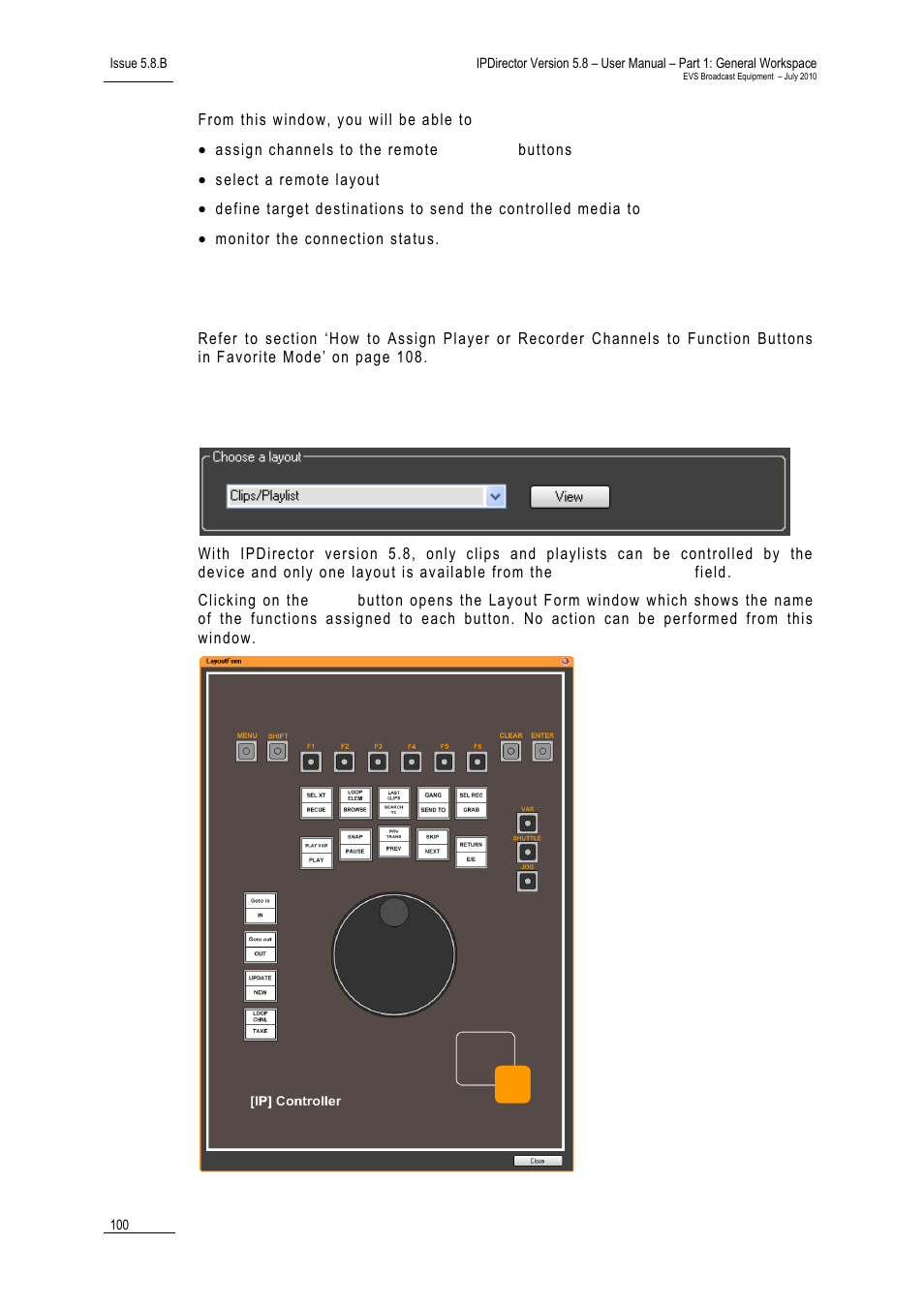 Assigning channels to function buttons, Using a remote layout | EVS IPDirector Version 5.8 - July 2010 Part 1 User's Manual User Manual | Page 111 / 133
