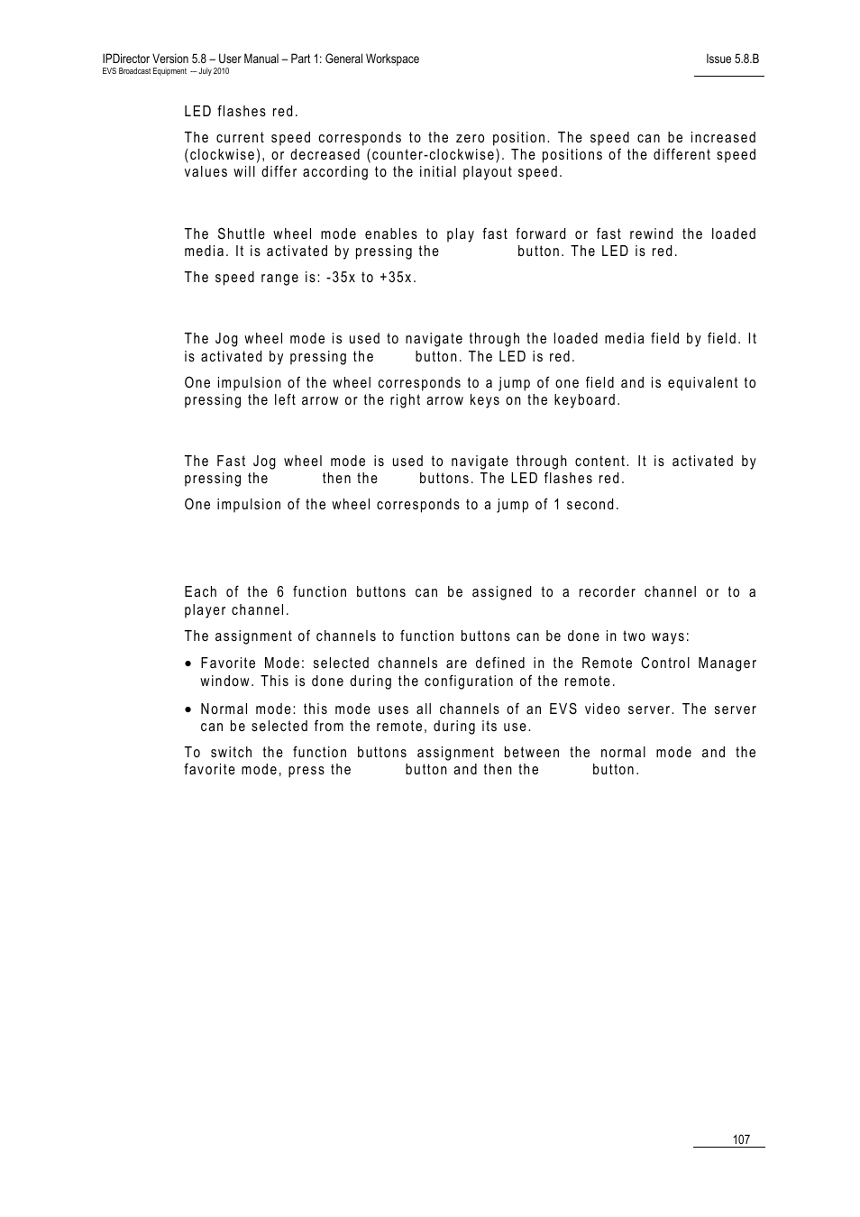 Shuttle mode, Jog mode, Fast jog mode | Assigning channels to function buttons | EVS IPDirector Version 5.8 - July 2010 Part 1 User's Manual User Manual | Page 118 / 133