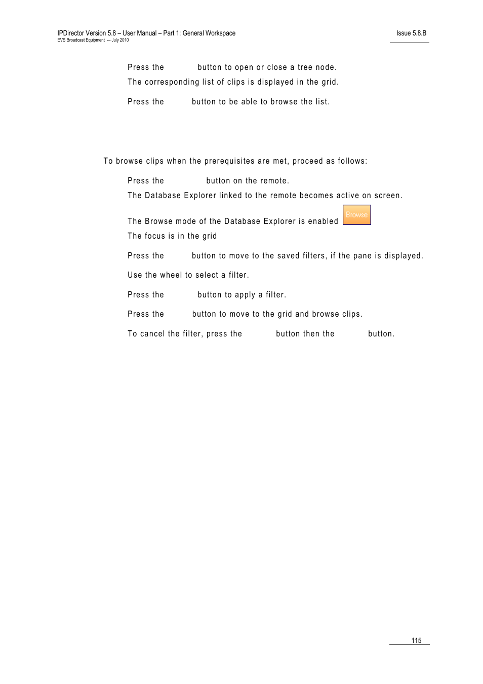 How to browse a clip in the saved filters | EVS IPDirector Version 5.8 - July 2010 Part 1 User's Manual User Manual | Page 126 / 133