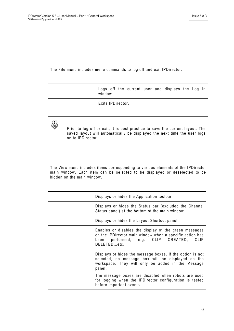 3 menu bar, 1 file menu, 2 view menu | Menu bar, File menu, View menu | EVS IPDirector Version 5.8 - July 2010 Part 1 User's Manual User Manual | Page 26 / 133