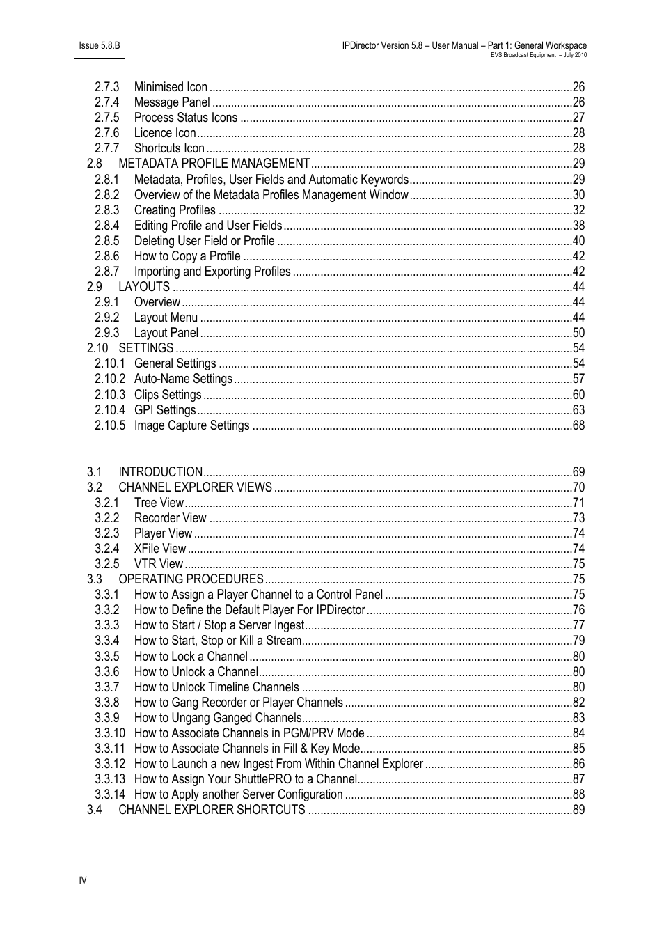 Channel explorer, System management | EVS IPDirector Version 5.8 - July 2010 Part 1 User's Manual User Manual | Page 5 / 133