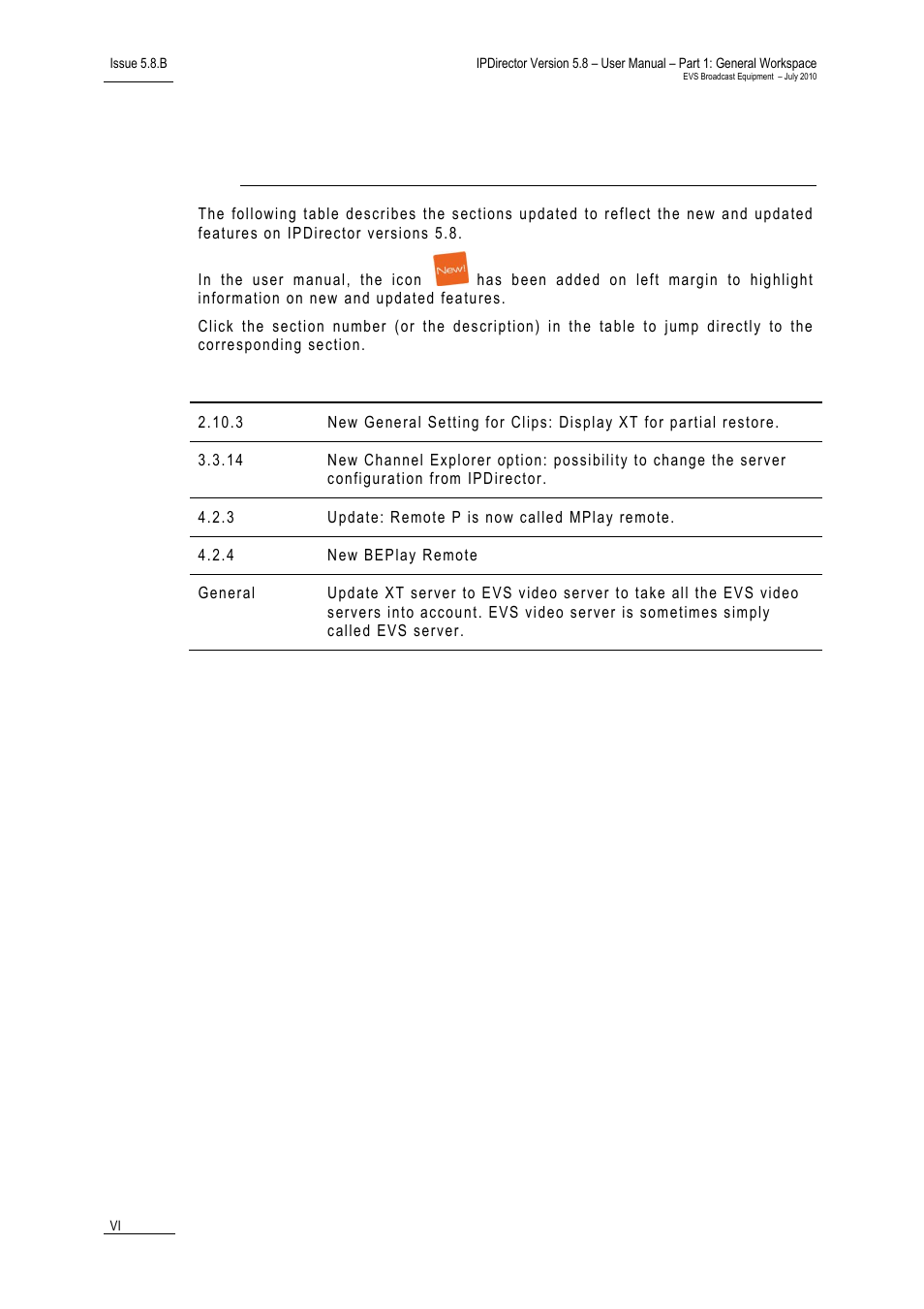 What’s new | EVS IPDirector Version 5.8 - July 2010 Part 1 User's Manual User Manual | Page 7 / 133