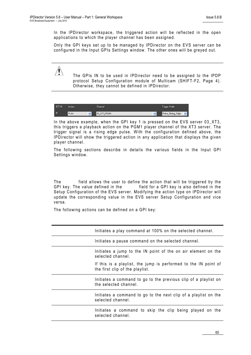 Example, Action | EVS IPDirector Version 5.8 - July 2010 Part 1 User's Manual User Manual | Page 76 / 133