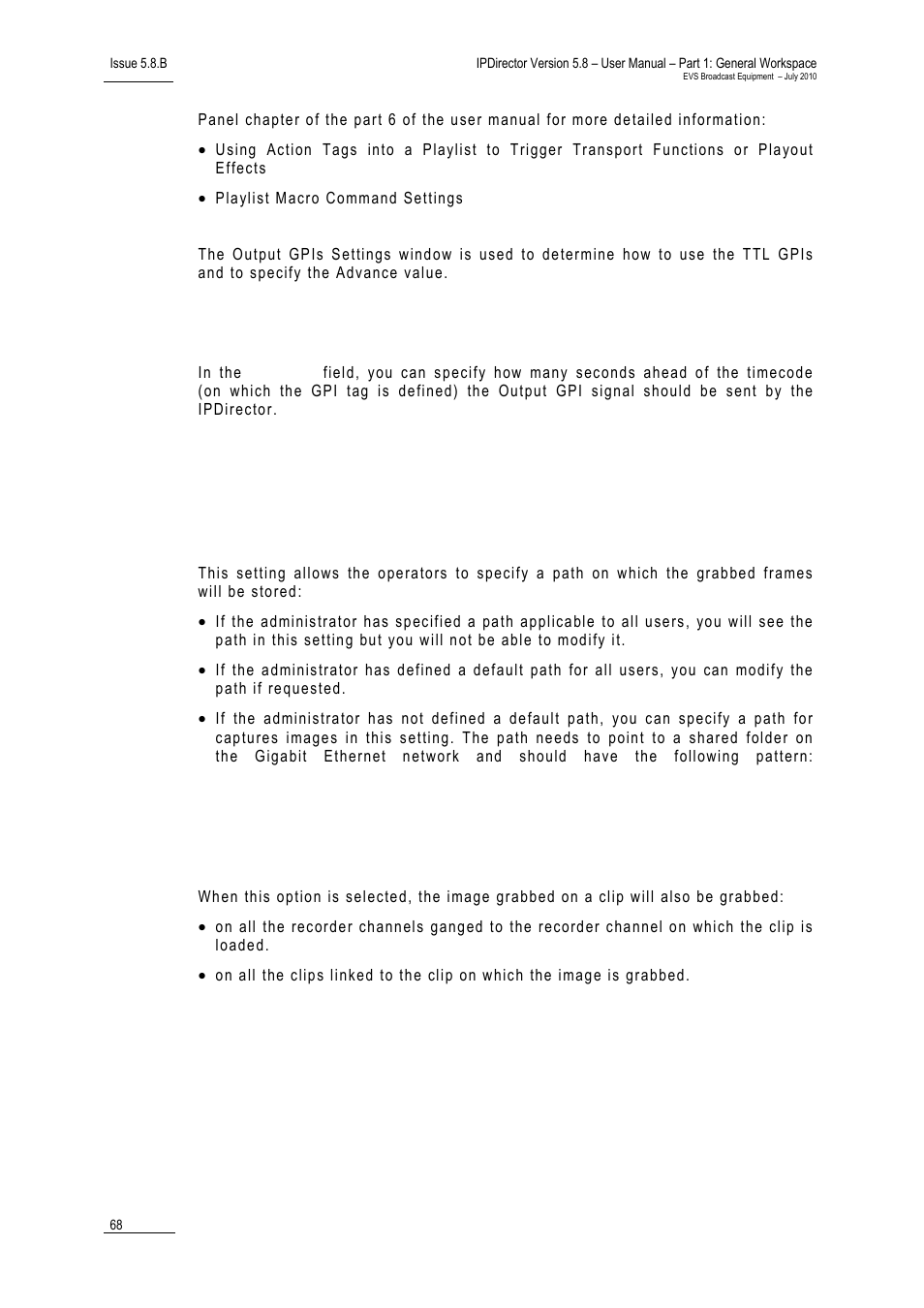 Advance, 5 image capture settings, Default path for captured images | Image capture settings, Mage, Apture, Ettings | EVS IPDirector Version 5.8 - July 2010 Part 1 User's Manual User Manual | Page 79 / 133