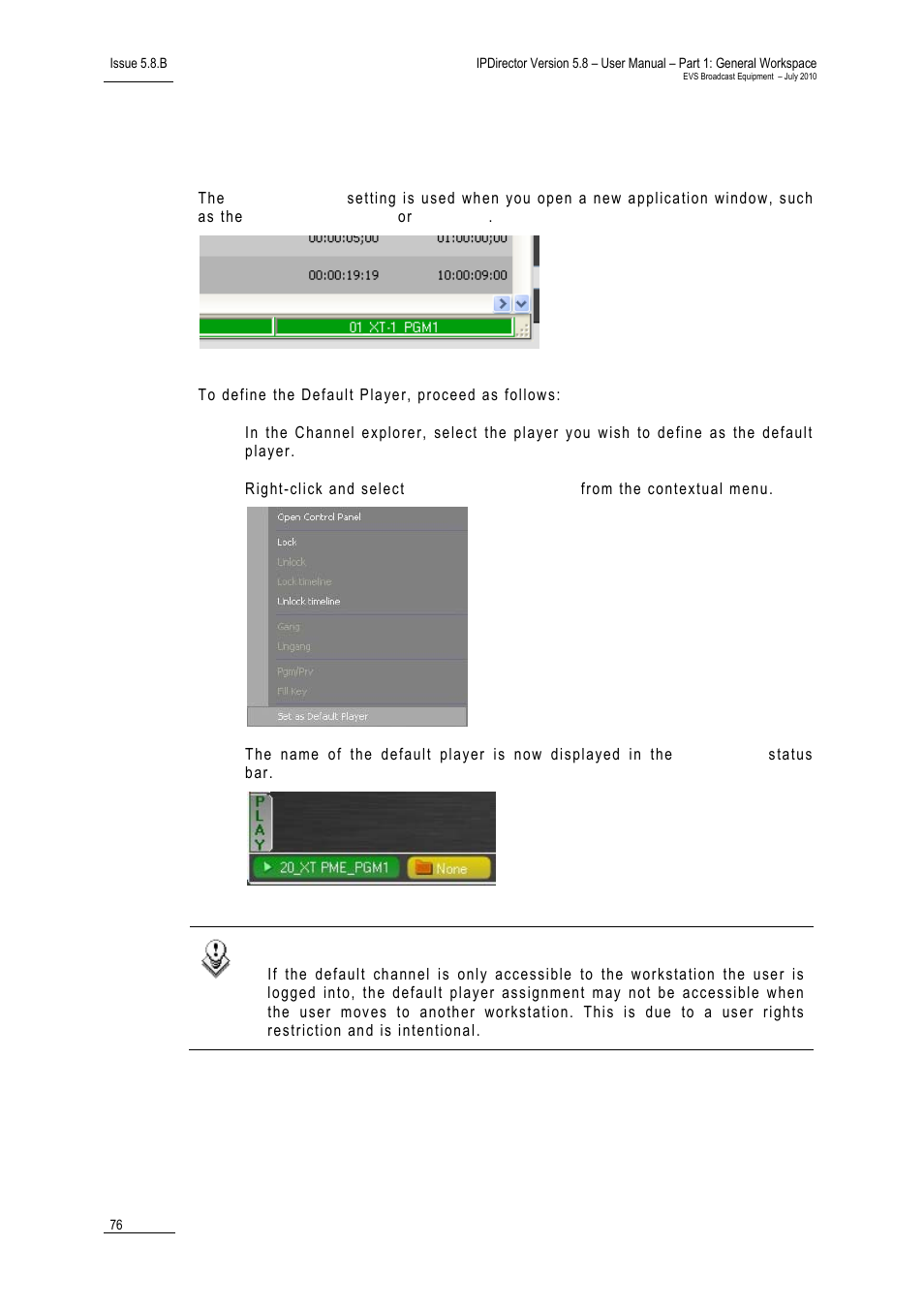2 how to define the default player for ipdirector, How to define the default player for ipdirector, Ow to | Efine the, Efault, Layer, Irector | EVS IPDirector Version 5.8 - July 2010 Part 1 User's Manual User Manual | Page 87 / 133
