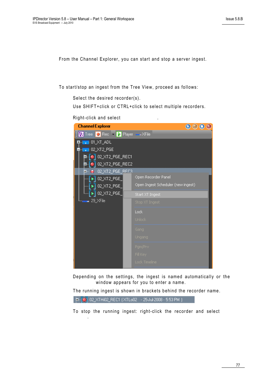 3 how to start / stop a server ingest, In tree view, How to start / stop a server ingest | Ow to, Tart, Top a, Erver, Ngest | EVS IPDirector Version 5.8 - July 2010 Part 1 User's Manual User Manual | Page 88 / 133