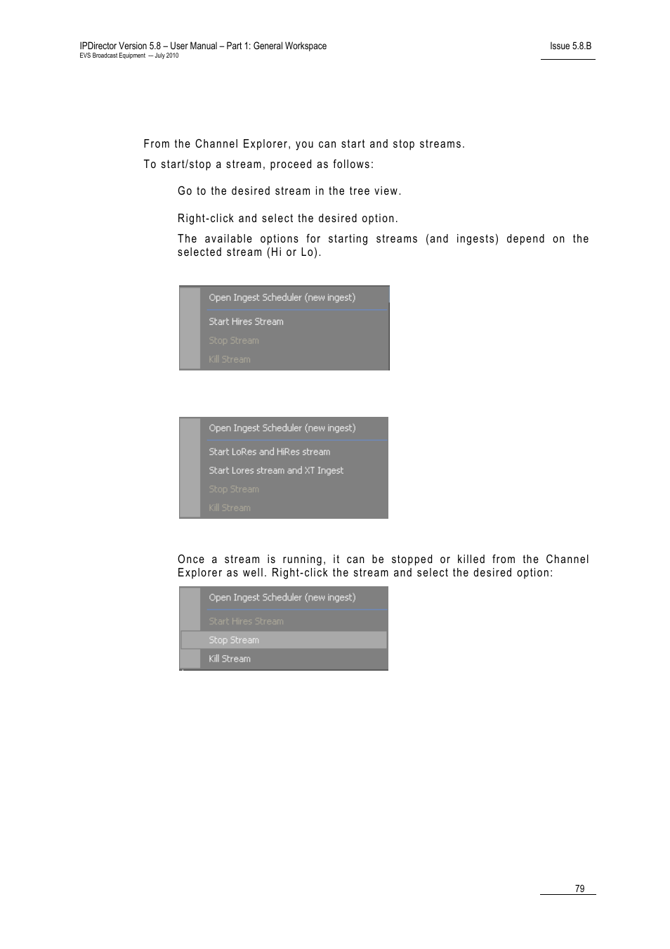 4 how to start, stop or kill a stream, How to start, stop or kill a stream, Ow to | Tart, Top or, Ill a, Tream | EVS IPDirector Version 5.8 - July 2010 Part 1 User's Manual User Manual | Page 90 / 133