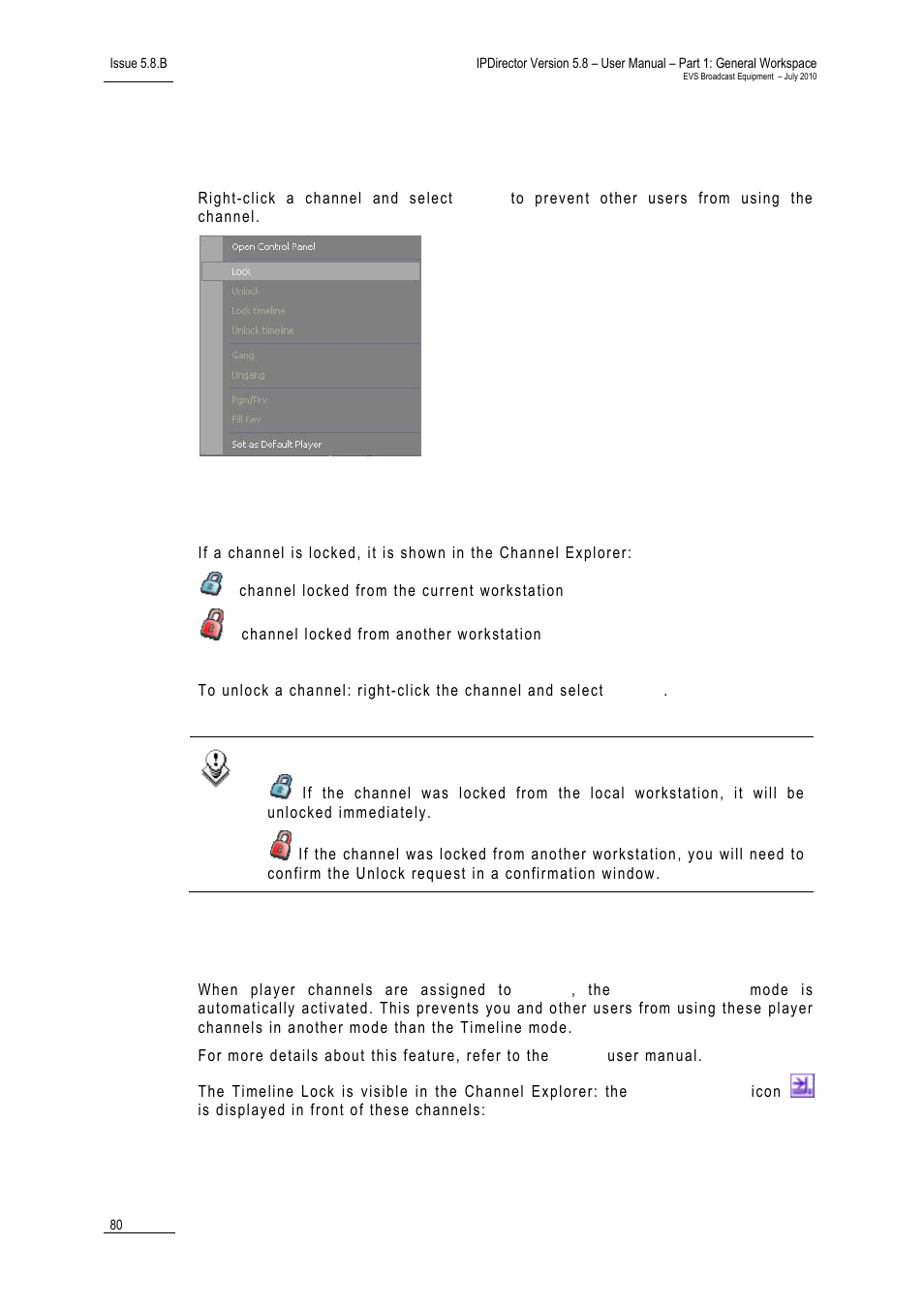 5 how to lock a channel, 6 how to unlock a channel, 7 how to unlock timeline channels | How to lock a channel, How to unlock a channel, How to unlock timeline channels | EVS IPDirector Version 5.8 - July 2010 Part 1 User's Manual User Manual | Page 91 / 133
